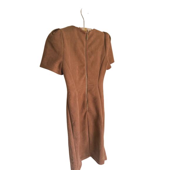 Calvin Klein Cap Sleeve Faux Suede Sheath Dress Camel Brown 4 Career Academia - Picture 10 of 10